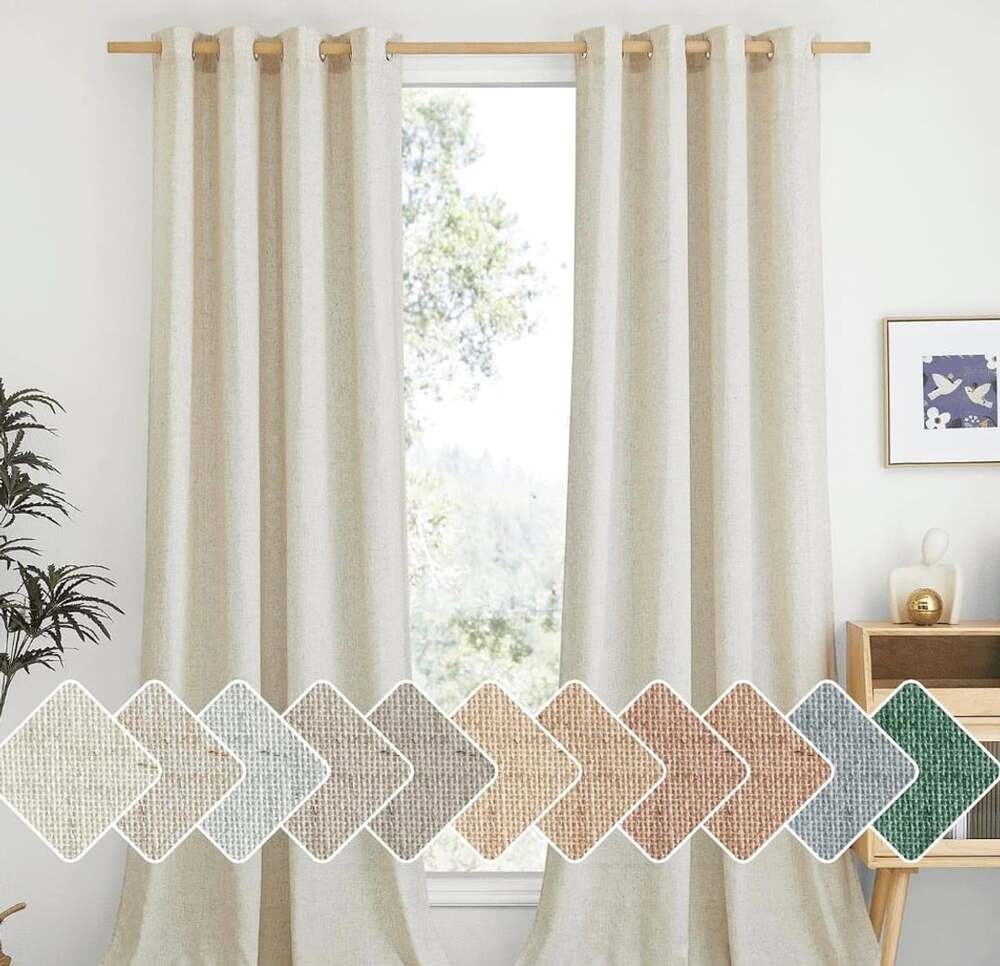 NICETOWN Natural Linen Curtains 55x84 Inch Grommet Drapes